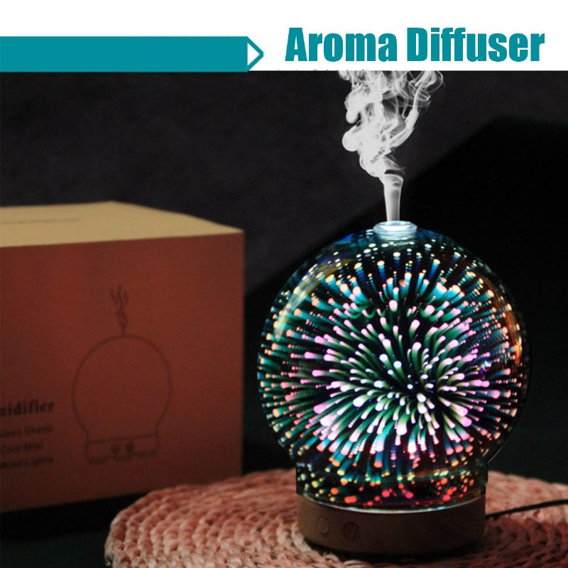 Sklenený Aromaterapeutický Difuzér 3d Fireworks 100 Ml Zvlhčovač Chladnej Hmly Farba Meniaca Svetlo Noc