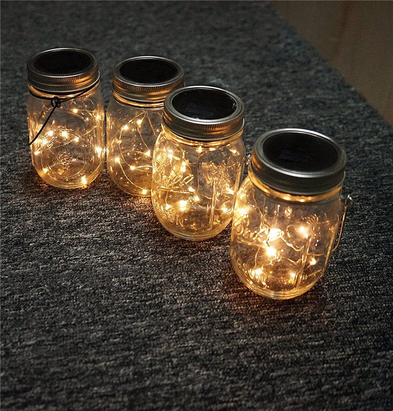Solárne Napájané 2m 20led Diódami Mason Jar Veko Fairy String Light Drôtené Svietidlo Pre Záhradnú Výzdobu