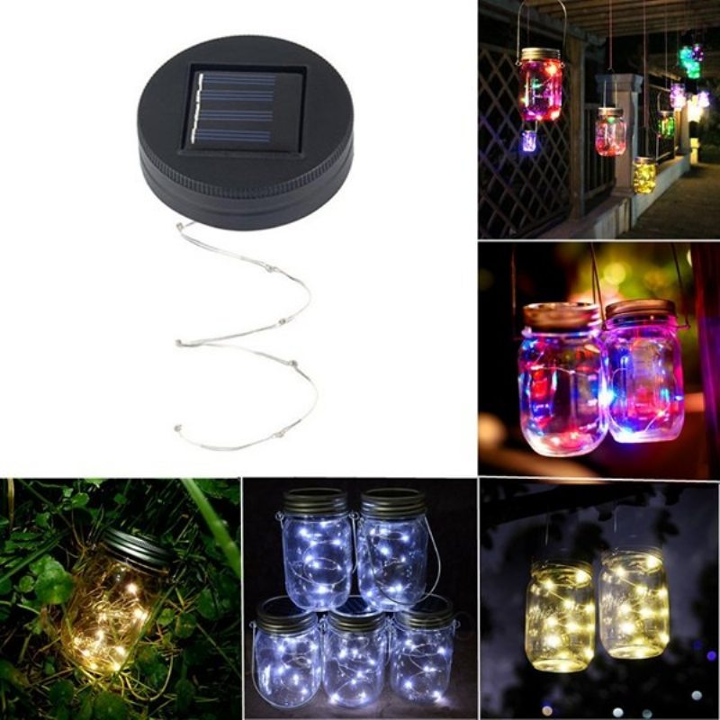 Solárne Napájané 2m 20led Diódami Mason Jar Veko Fairy String Light Drôtené Svietidlo Pre Záhradnú Výzdobu