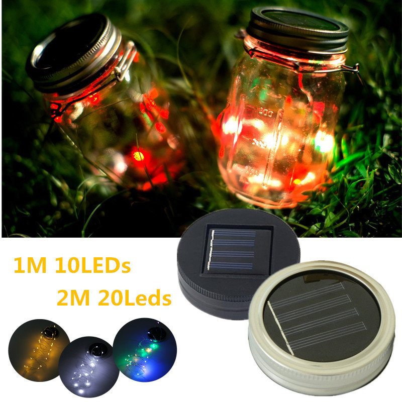 Solárne Napájané 2m 20led Diódami Mason Jar Veko Fairy String Light Drôtené Svietidlo Pre Záhradnú Výzdobu