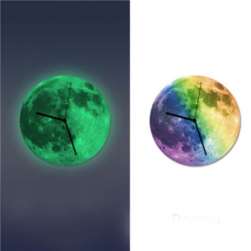 Svetelné Nástenné Hodiny – Kreatívne Okrúhle S Mesiacom A Planétou