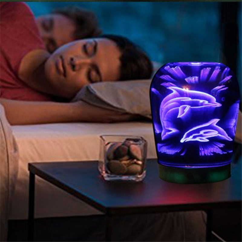 Svietnik Pohár Dolphin 3d Zvlhčovač Aromaterapeutická Lampa Difúzor Nočné Svetlo Meniace Farbu