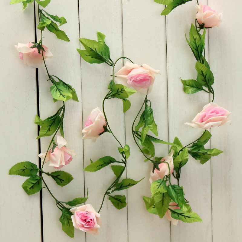 Umelé Kvety Ruža Girlanda Hodvábne Vinič Falošný List Party Záhrada Svadobná Výzdoba Domova