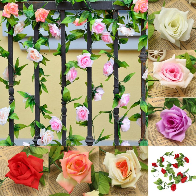 Umelé Kvety Ruža Girlanda Hodvábne Vinič Falošný List Party Záhrada Svadobná Výzdoba Domova