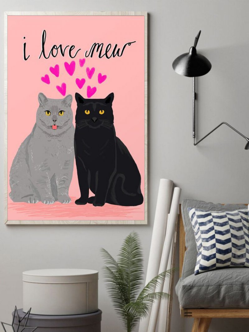 Valentine Love Cats Vzor Obraz Na Plátne Nezarámovaný Nástenné Umelecké Plátno Obývacia Izba Home Decor