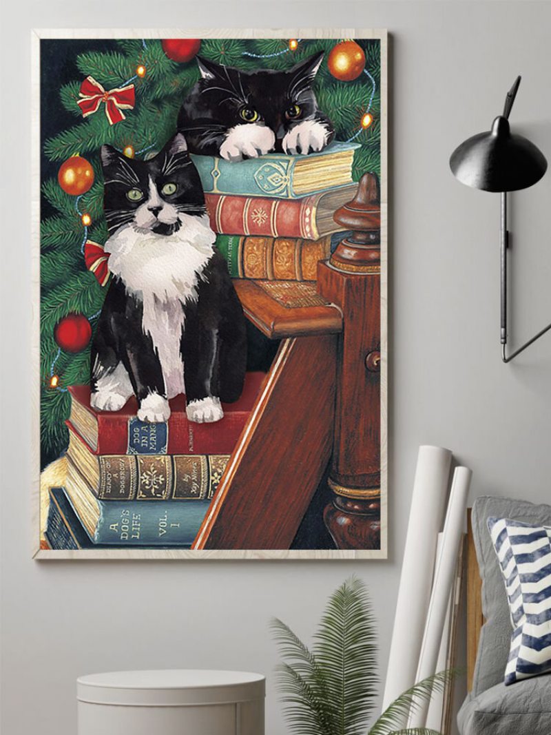 Vianočný Obraz Mačiek Na Plátne Nezarámovaný Na Do Obývacej Izby Do Obývačky