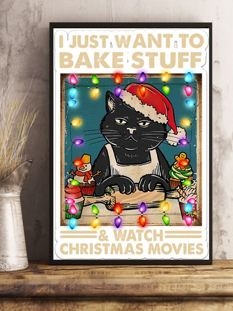 Vianočný Vzor Čiernej Mačky Nezarámovaný Olejomaľba Na Plátne Nástenné Umenie Obývacia Izba Home Decor