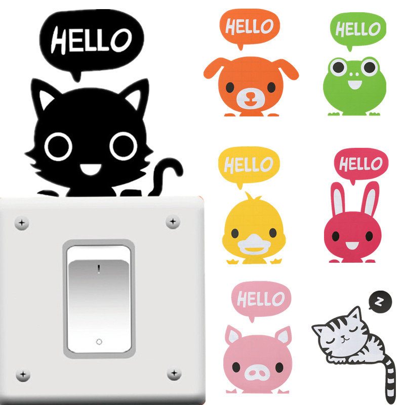 Vinylové Odnímateľné Samolepky Funny Cat Switch Stickers Black Art Decal Home Decor