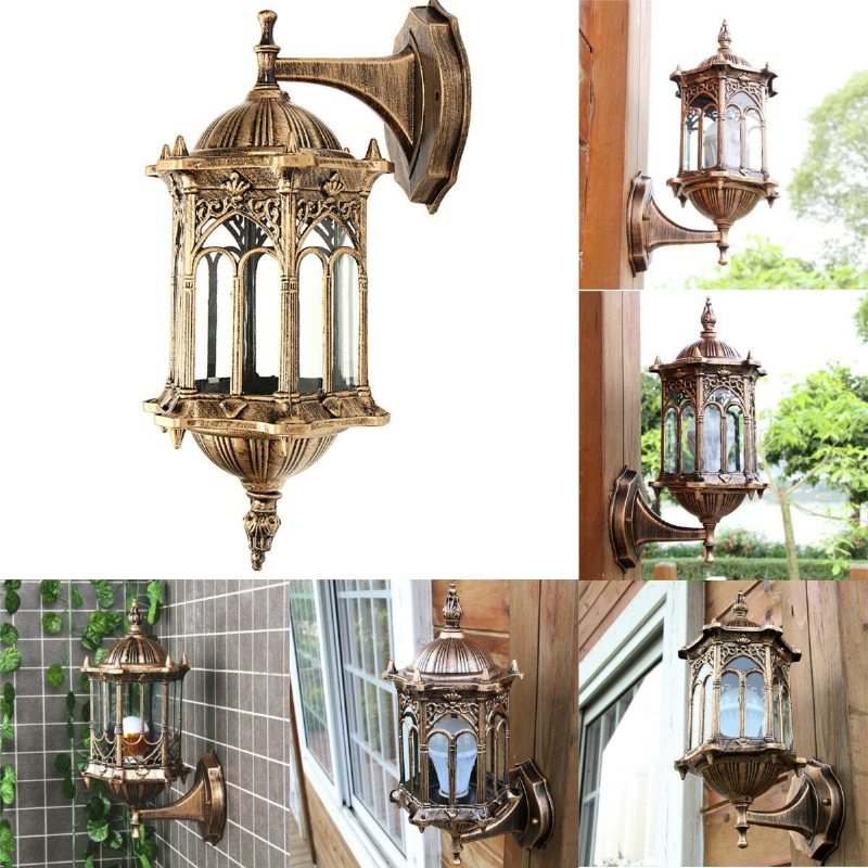 Vonkajšie Bronzové Starožitné Exteriérové Nástenné Svietidlo Záhradná Lampa Z Hliníkového Skla