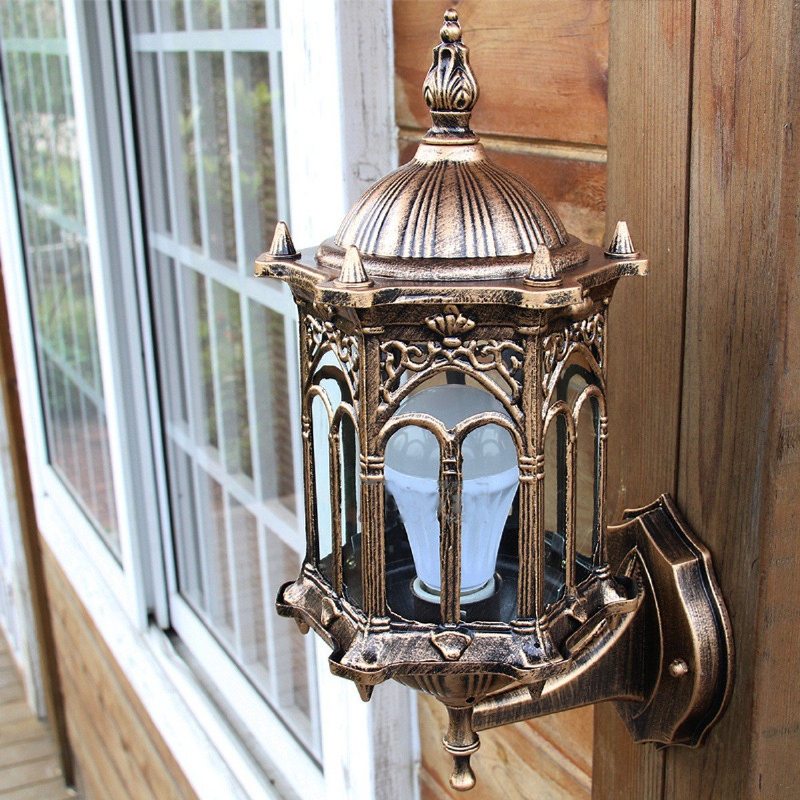 Vonkajšie Bronzové Starožitné Exteriérové Nástenné Svietidlo Záhradná Lampa Z Hliníkového Skla
