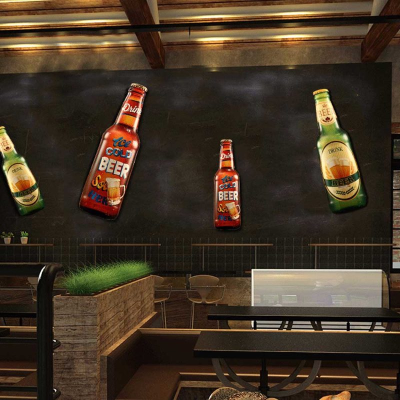 Železná Pivová Fľaša 3d Závesný Nástenný Obraz Trojrozmerná Pre Kaviareň Reštaurácia Dekorácia Umelecká Maľba