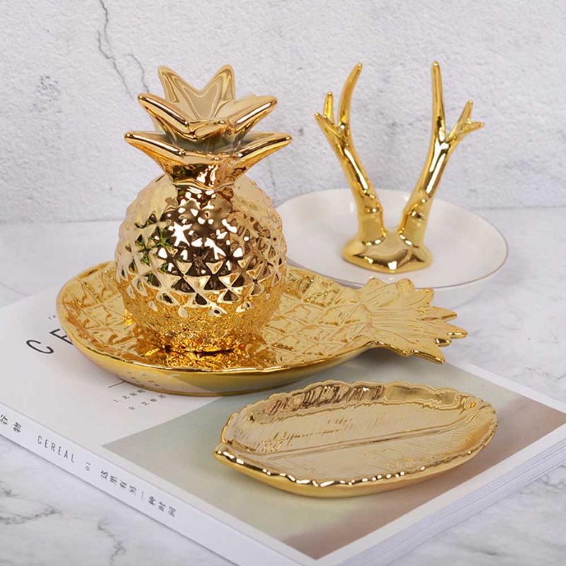 Zlatý Ananásový Model Keramická Miska S Kreatívnym Lesklým Galvanickým Pokovovaním Vynikajúce Skladovanie Šperkov Zásobník Na Ovocie