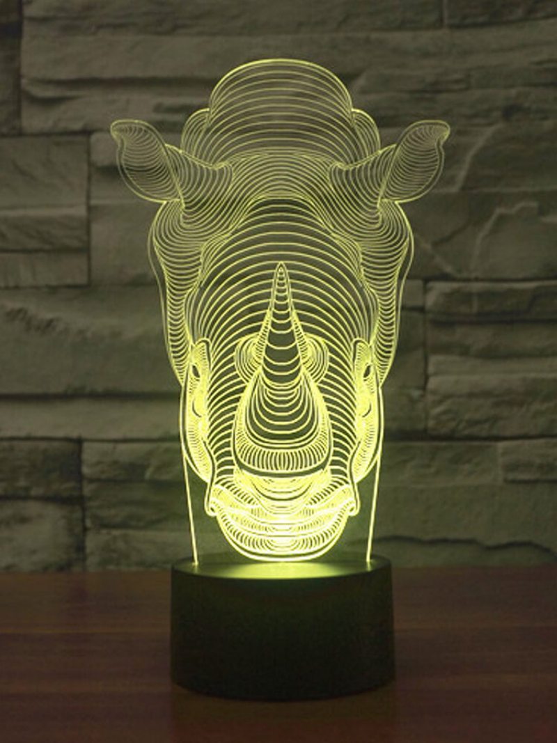 Zvieratá Rhino 3d Led Illusion Night Light 7 Zmena Farby Dotykový Spínač Stolová Lampa Na Stôl Domáce Pracovisko