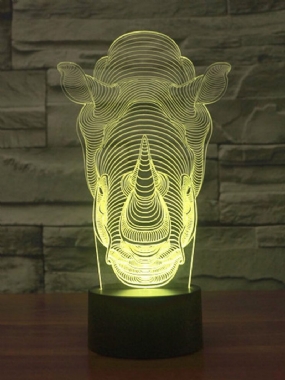 Zvieratá Rhino 3d Led Illusion Night Light 7 Zmena Farby Dotykový Spínač Stolová Lampa Na Stôl Domáce Pracovisko