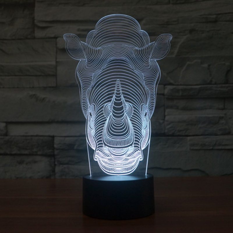 Zvieratá Rhino 3d Led Illusion Night Light 7 Zmena Farby Dotykový Spínač Stolová Lampa Na Stôl Domáce Pracovisko