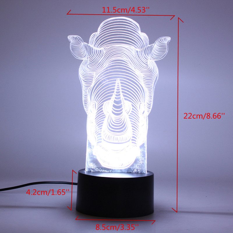 Zvieratá Rhino 3d Led Illusion Night Light 7 Zmena Farby Dotykový Spínač Stolová Lampa Na Stôl Domáce Pracovisko