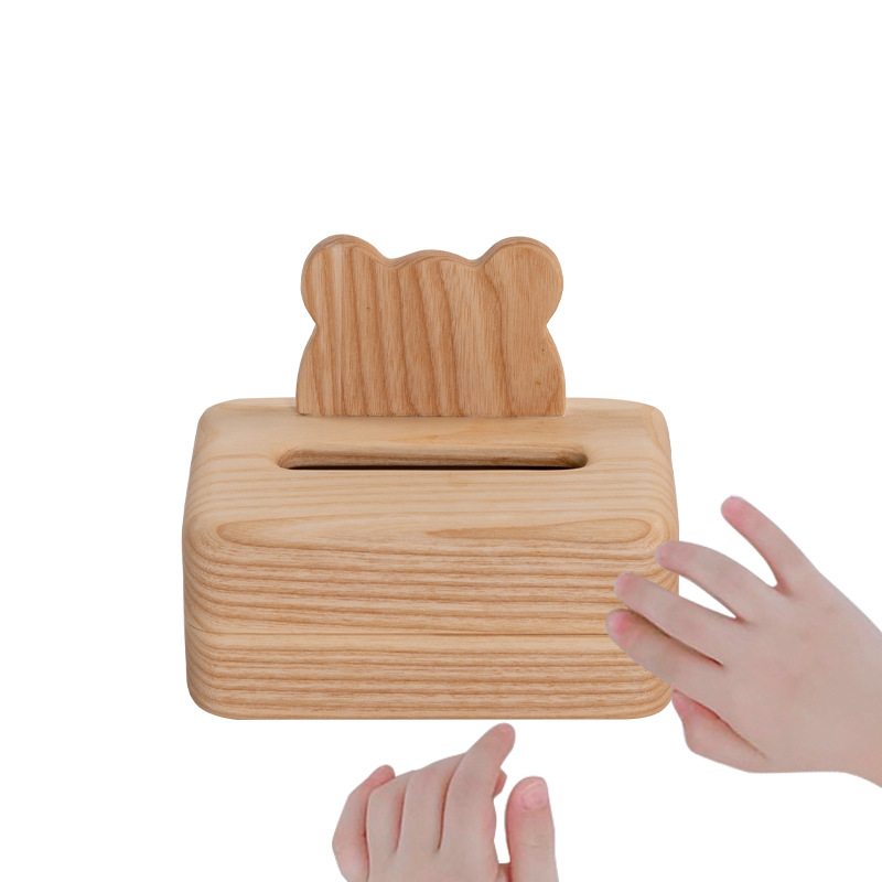 Creative Log Tissue Box Biely Vosk Celodrevené Kitty Pumping Box Box Bear Crown Tvar Sušienok S Kreatívnym Dizajnom