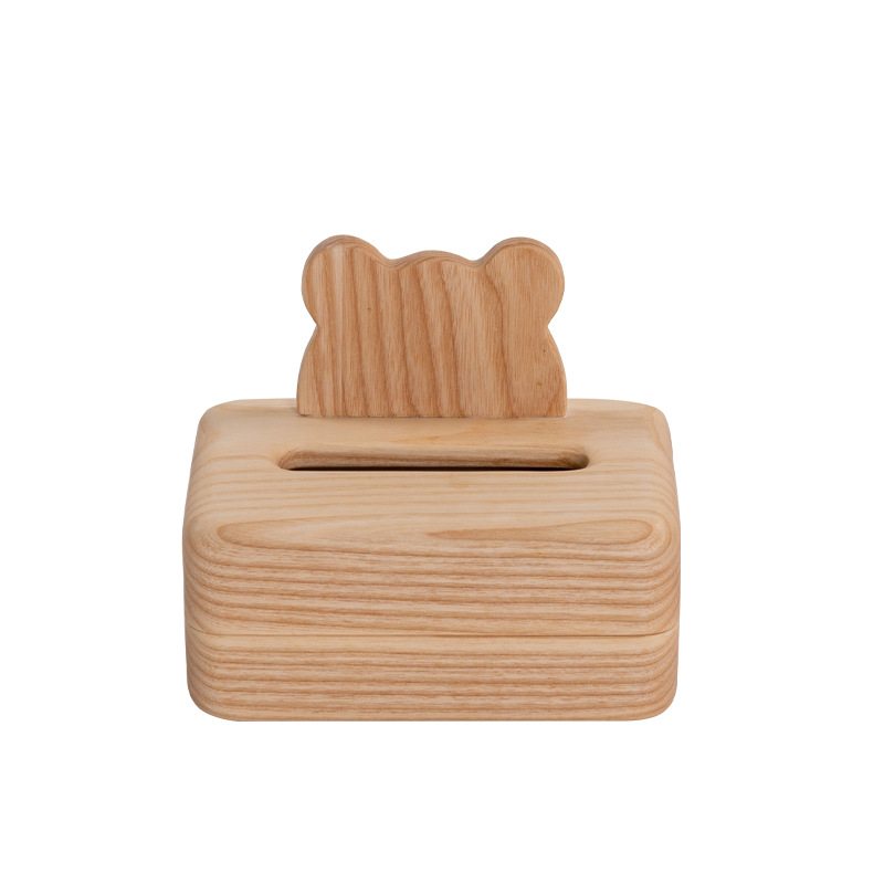 Creative Log Tissue Box Biely Vosk Celodrevené Kitty Pumping Box Box Bear Crown Tvar Sušienok S Kreatívnym Dizajnom