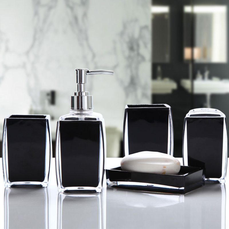 Kreatívne Moderné Akrylové Zrkadlo V Štýle 5 Kusov Súprava Kúpeľňových Potrieb Príslušenstvo Hrnček Na Zuby Držiak Na Zubnú Kefku Tácka Na Mydlo Fľaša Na Mlieko