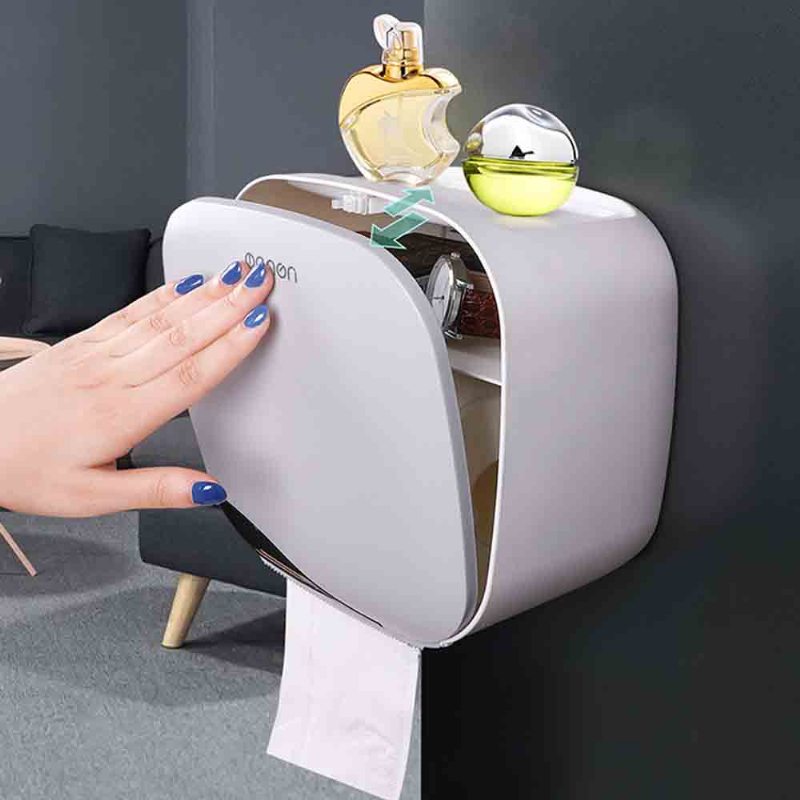 Kúpeľňová Škatuľka Na Papierové Vreckovky Bezdierovacia Na Kotúčový Papier S Praktickým Dizajnom Pružinového Zámku