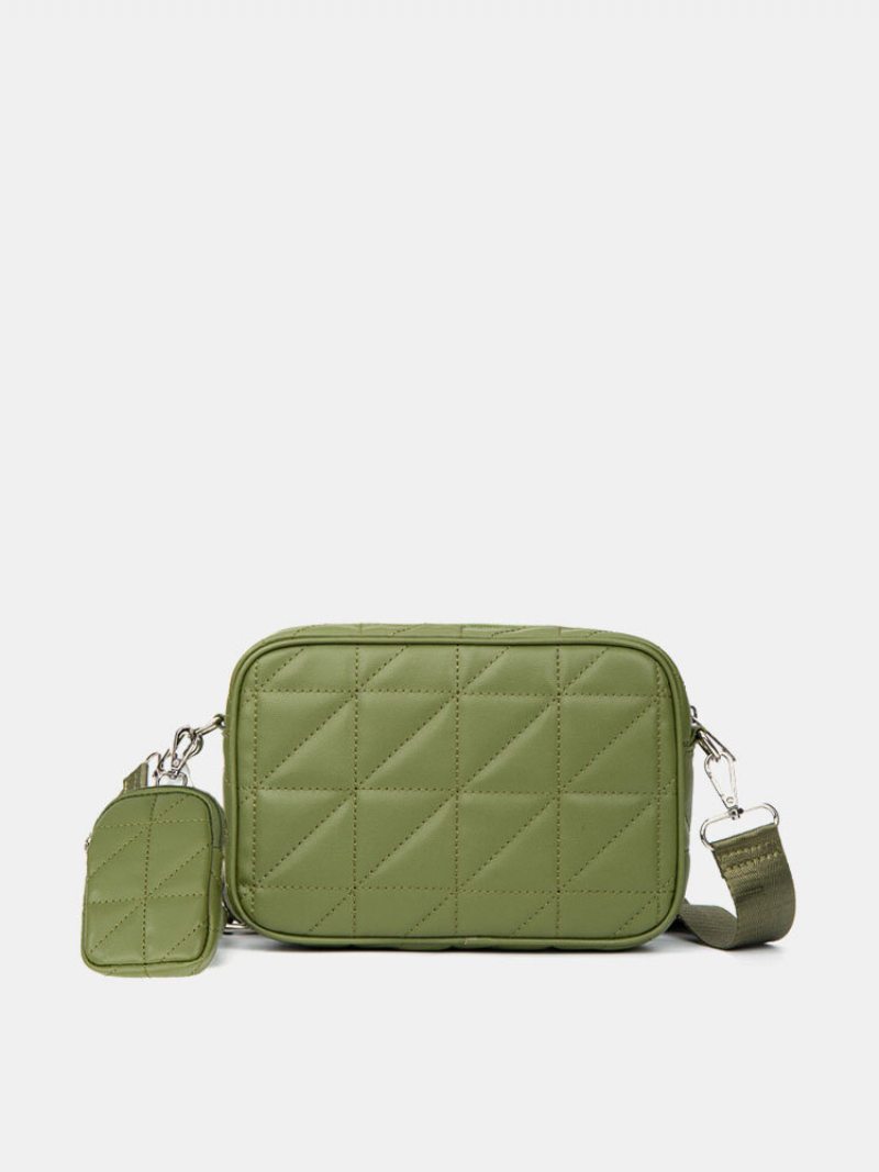 2 Ks Dámske Mriežkované Vzor Z Umelej Kože Veľkokapacitná Kombinovaná Taška Crossbody Cez Rameno