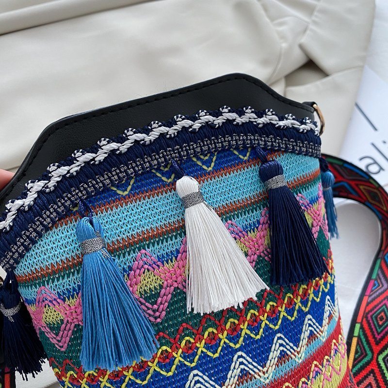 2023 Individuálna Taška Cez Rameno V Etnickom Štýle Tassel Woven Bucket Bag Pre Ženy