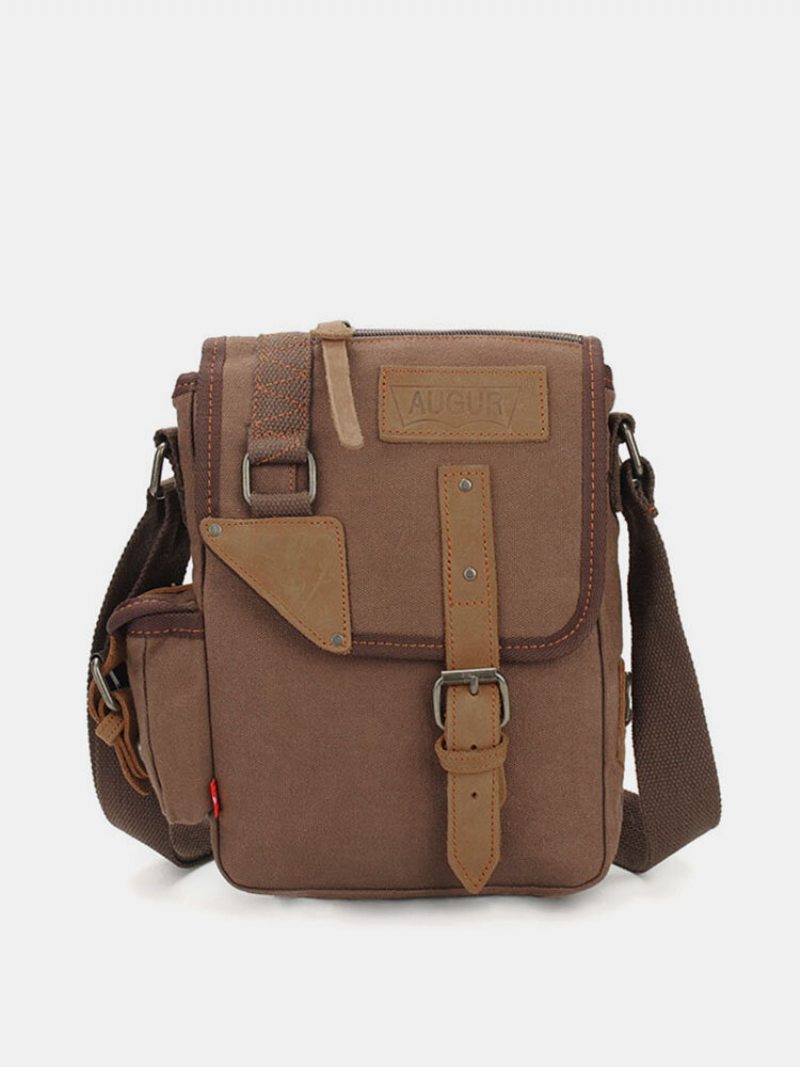 Augur Pánska Vintage Leisure Genuine Leather Canvas Messenger Crossbody Taška Cez Rameno