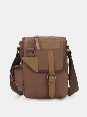 Augur Pánska Vintage Leisure Genuine Leather Canvas Messenger Crossbody Taška Cez Rameno