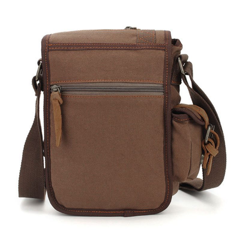 Augur Pánska Vintage Leisure Genuine Leather Canvas Messenger Crossbody Taška Cez Rameno