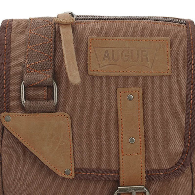 Augur Pánska Vintage Leisure Genuine Leather Canvas Messenger Crossbody Taška Cez Rameno