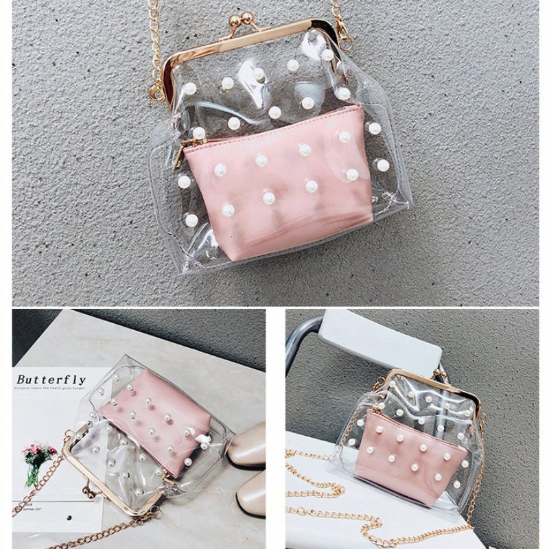 Dámska 2ks Pvc Hasp Pearly Shell Taška Cez Rameno Crossbody Kabelky