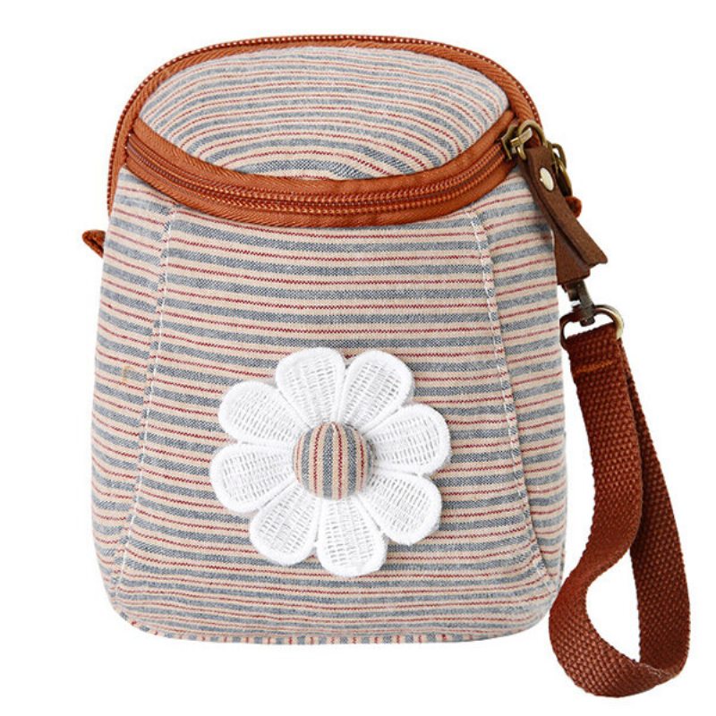 Dámska Kabelka Cnavas Floral Stripe Mini Crossbody Taška Na Voľný Čas 6 Palcová Na Telefón