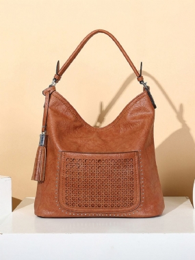 Dámska Laserom Strihaná Taška Tassel Rivet Tote Bag