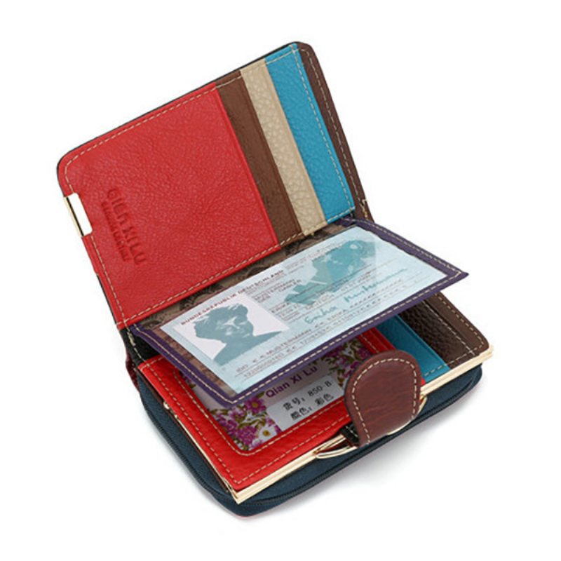 Dámska Peňaženka Z Pravej Kože Patchwork S 8 Slotmi Na Karty Vintage Na Mince