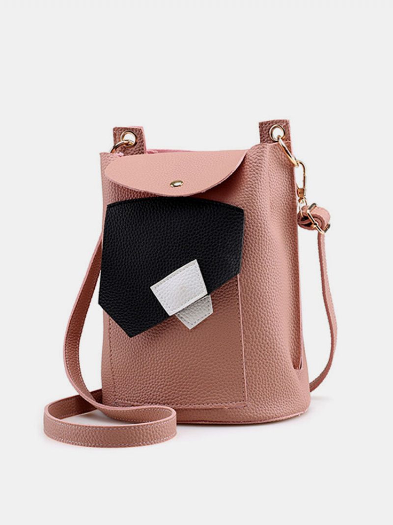 Dámska Pu Leather Patchwork Crossbody Taška Bucket Bag