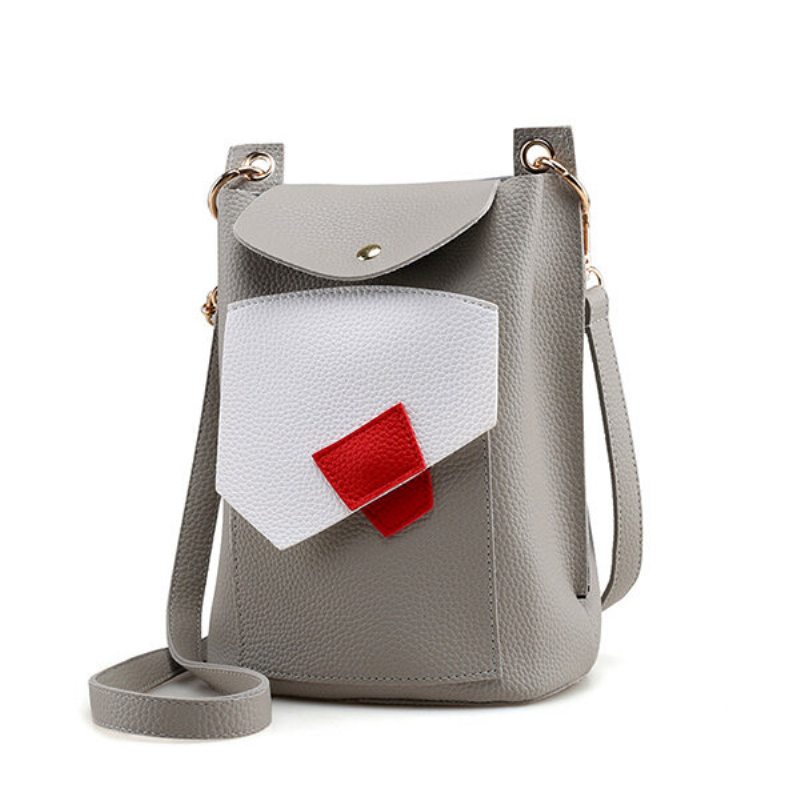 Dámska Pu Leather Patchwork Crossbody Taška Bucket Bag