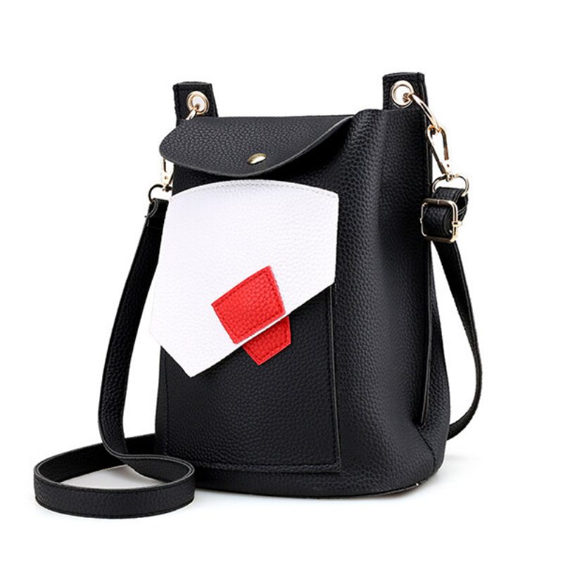 Dámska Pu Leather Patchwork Crossbody Taška Bucket Bag