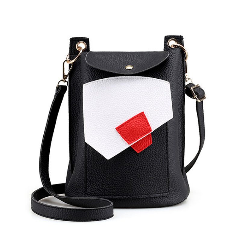 Dámska Pu Leather Patchwork Crossbody Taška Bucket Bag