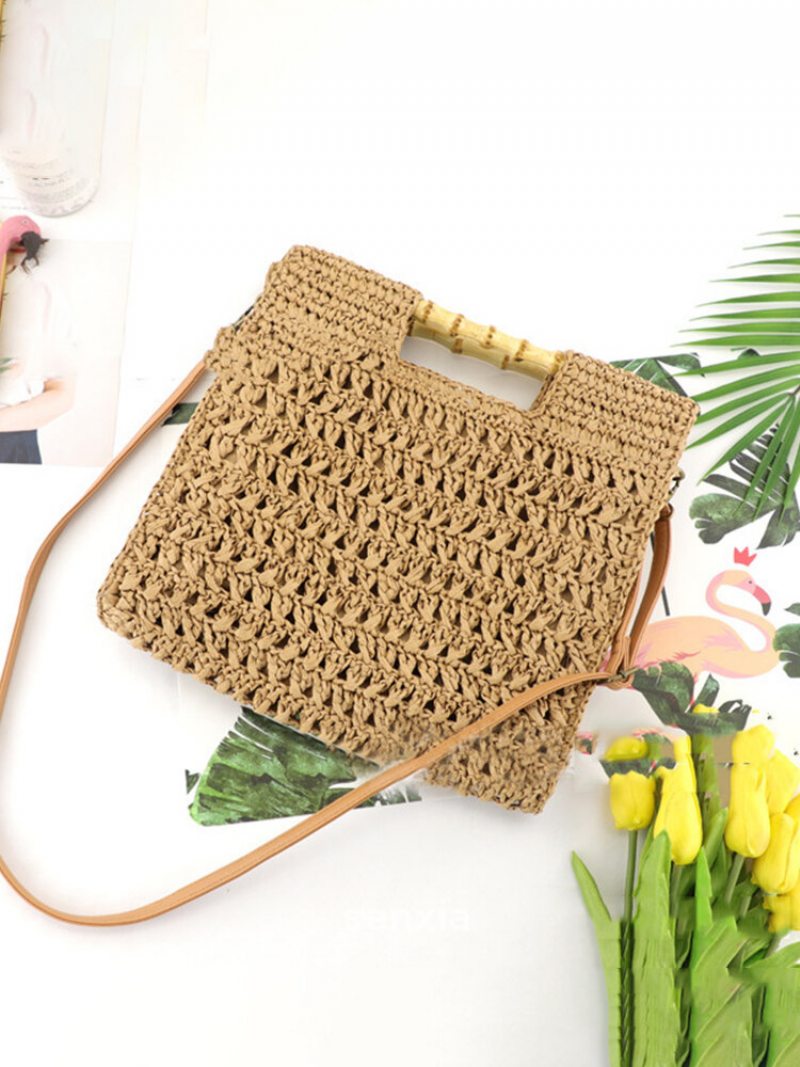 Dámska Slamená Elegantná Sviatočná Crossbody Kabelka S Premenlivým Popruhom Ležérna Plážová Sladká