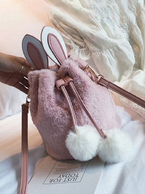 Dámska Taška Cute Rabbit Fluffy Bucket Bag String Crossbody Kabelka