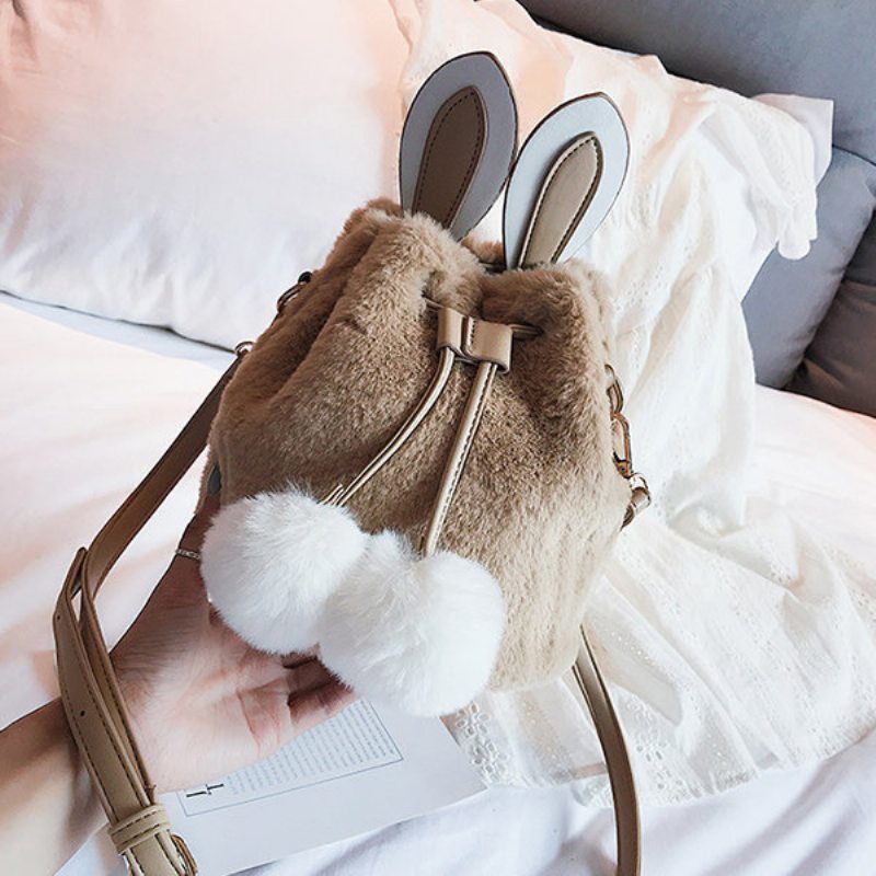 Dámska Taška Cute Rabbit Fluffy Bucket Bag String Crossbody Kabelka