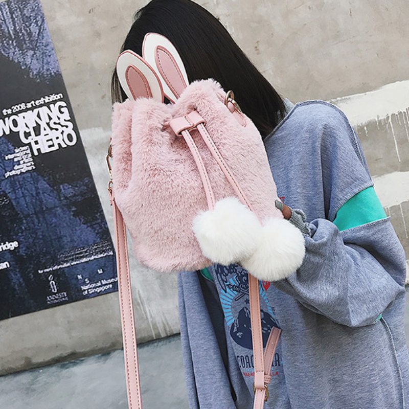 Dámska Taška Cute Rabbit Fluffy Bucket Bag String Crossbody Kabelka