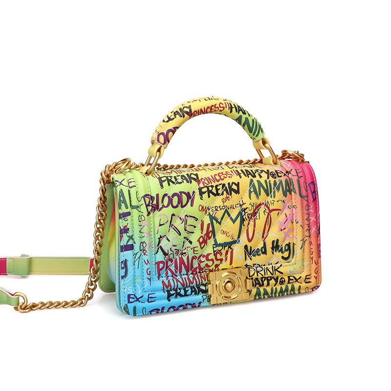 Dámska Taška Módna Kabelka Lingge Chain Bag Farba Graffiti