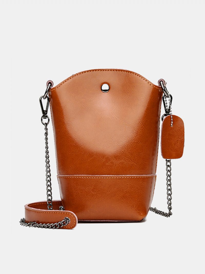 Dámska Taška Z Pravej Kože Vintage Bucket Bag Pevná Na Telefón Leisure Mini Crossbody