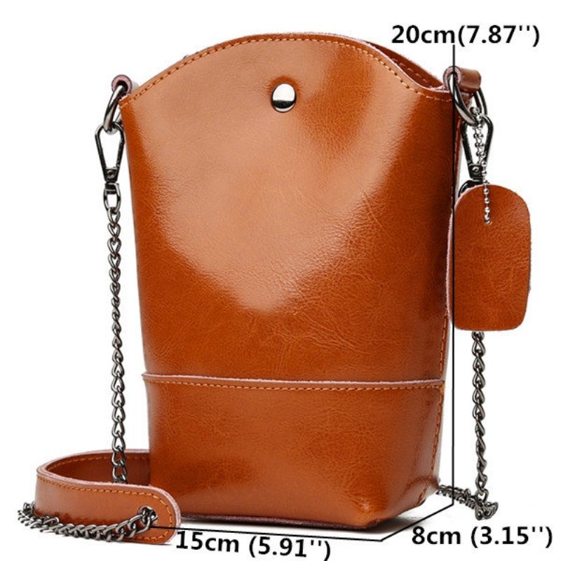 Dámska Taška Z Pravej Kože Vintage Bucket Bag Pevná Na Telefón Leisure Mini Crossbody