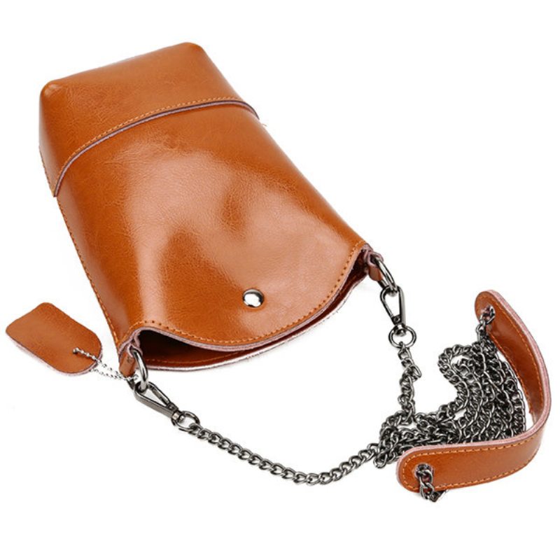 Dámska Taška Z Pravej Kože Vintage Bucket Bag Pevná Na Telefón Leisure Mini Crossbody