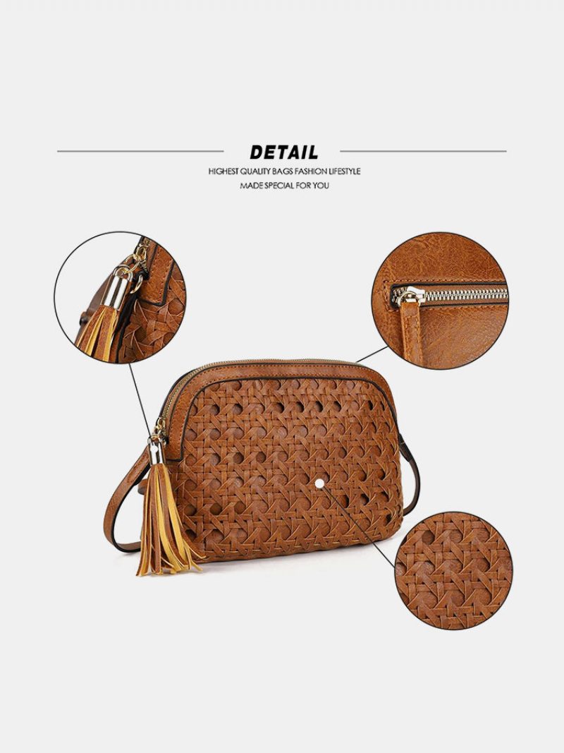 Dámska Umelá Koža Vintage Tessel Veľkokapacitná Crossbody Kabelka Módna Tkaná Taška