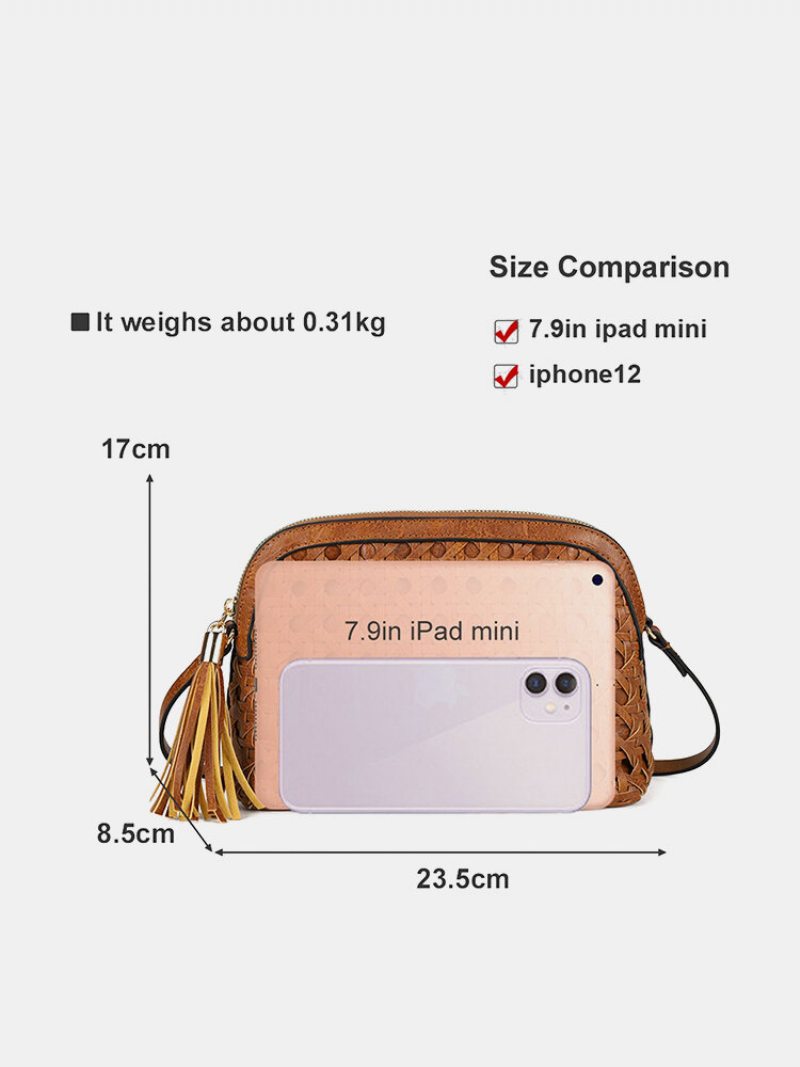 Dámska Umelá Koža Vintage Tessel Veľkokapacitná Crossbody Kabelka Módna Tkaná Taška