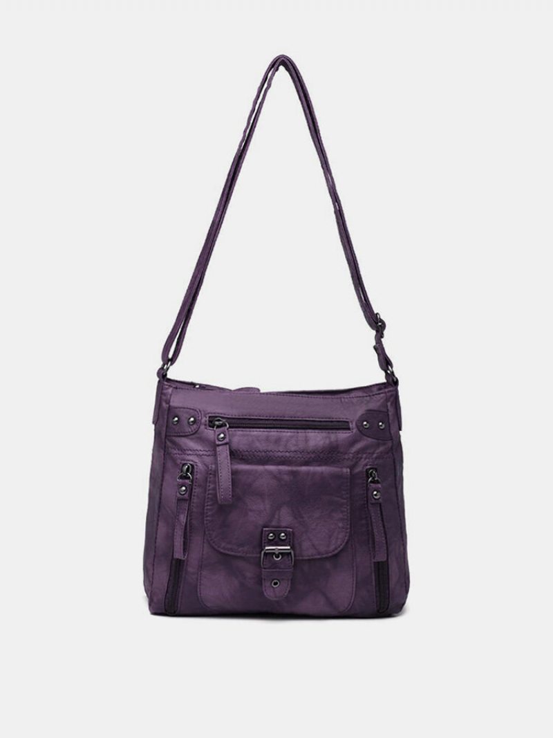 Dámska Vintage Taška Z Umelej Kože S Viacerými Priehradkami Vodeodolná Jednofarebná Crossbody Cez Rameno