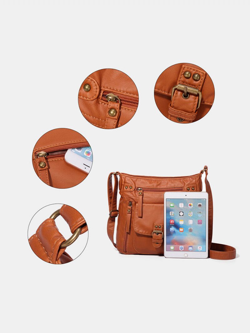 Dámska Vintage Taška Z Umelej Kože S Viacerými Priehradkami Vodeodolná Jednofarebná Crossbody Cez Rameno